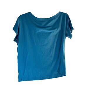 Perout Womens Tee Cropped Round Neck Off Shoulder Blue Size M